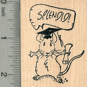 Graduation Rat Rubber Stamp, Splendid Mouse