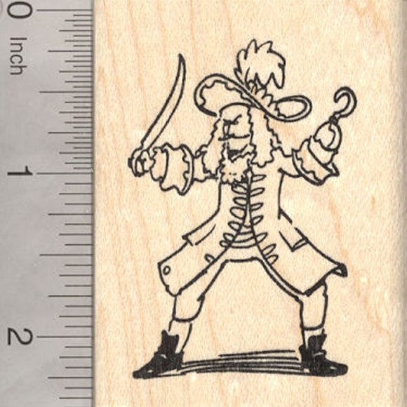 Pirate Rubber Stamp, Fighting Pirate Captain with Hook