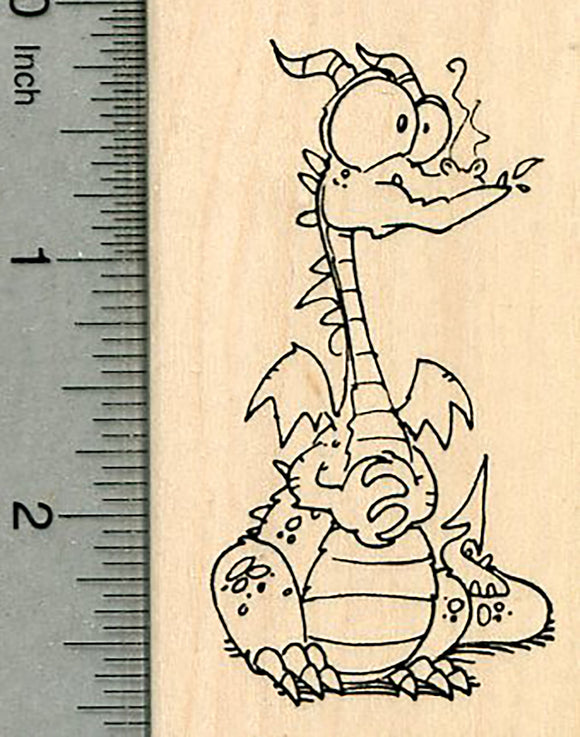 Fairytale Dragon Rubber Stamp, Big-eyed, Winged