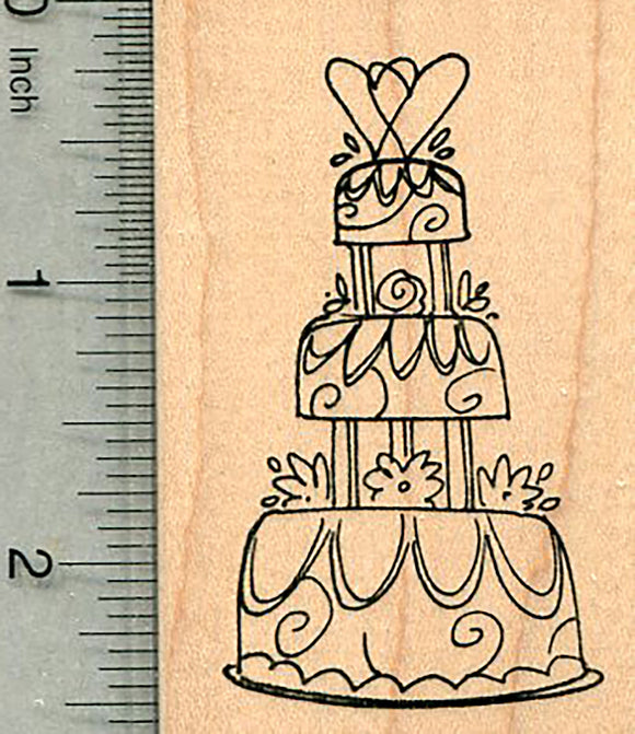 Wedding Cake Rubber Stamp, Three Tiers