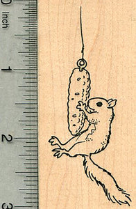 Squirrel Raiding Bird Feeder Rubber Stamp, Corn on Cob