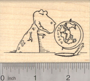 Tyrannosaurus Rex Dinosaur Rubber Stamp, with Pangea Globe