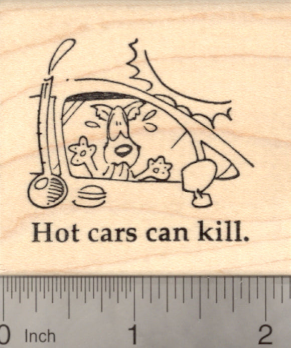 Hot Car Reminder Rubber Stamp, Dog in car with rising temperature