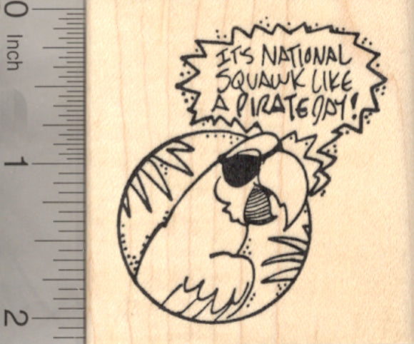 Parrot Pirate Rubber Stamp, National Squawk like a Pirate Day, Talk