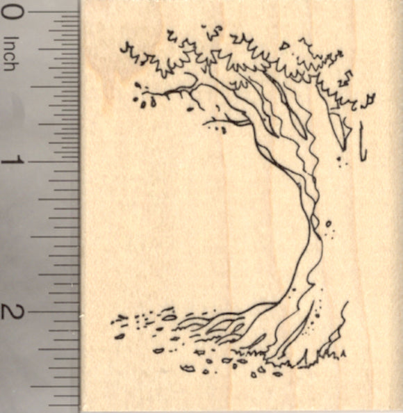 Tree Rubber Stamp, shows one side of large tree trunk, great for scenes