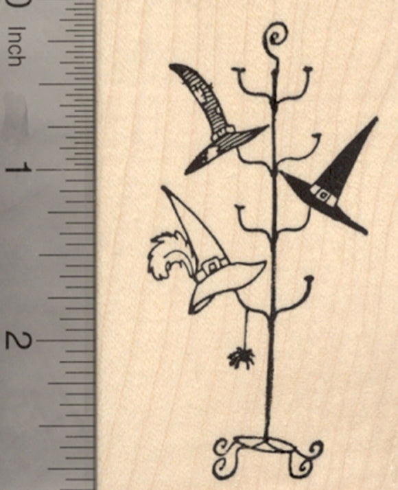 Halloween Witch Themed Rubber Stamp, Hat Rack with Hats