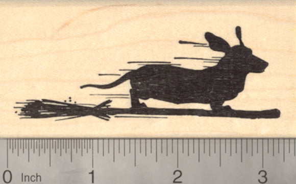 Halloween Dachshund Dog Rubber Stamp, on Witch Broomstick