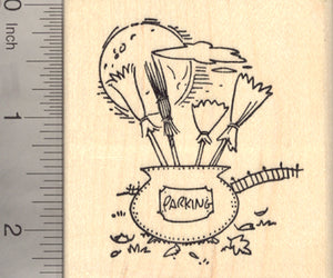 Halloween Witch Parking Rubber Stamp, Cauldron of Broomsticks