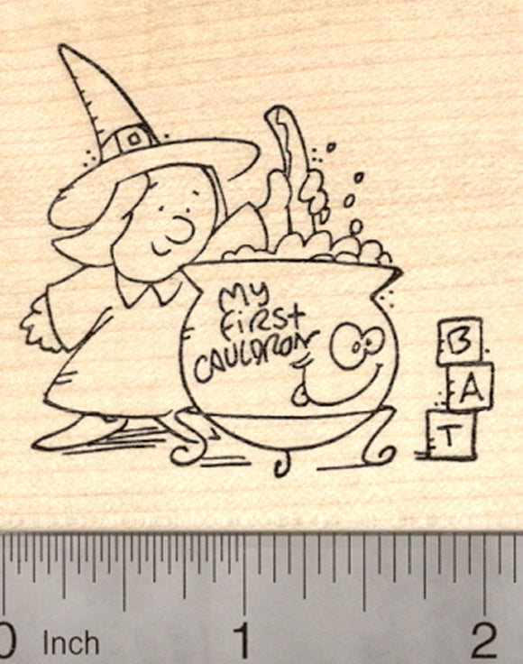 Halloween Witch in Training Rubber Stamp, My First Cauldron