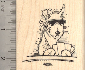 Terrier Dog Playing Poker Rubber Stamp, with Glasses and Cards