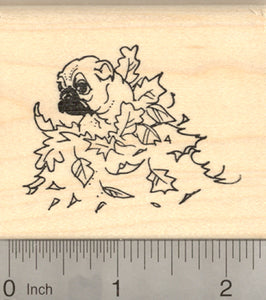 Pug Dog Rubber Stamp, in Autumn Leaves