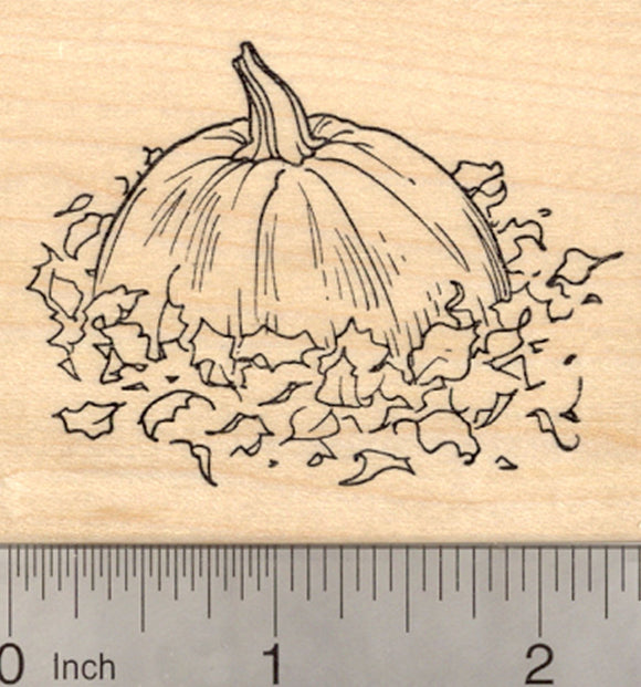 Halloween or Thanksgiving Pumpkin Patch Rubber Stamp, in Fall Leaves