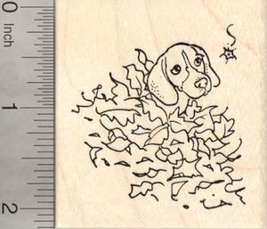 Beagle Dog Rubber Stamp, in Autumn Leaf Pile