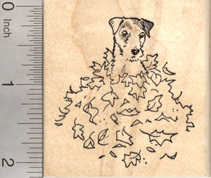 Jack Russell Dog Rubber Stamp, in Autumn Leaf Pile, AKA Parsons Terrier