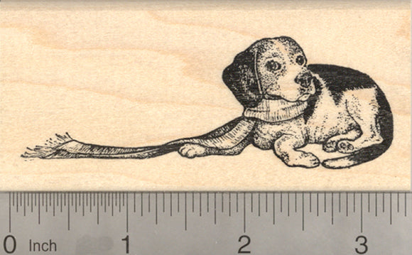 Holiday Beagle Rubber Stamp, Christmas Dog with Scarf