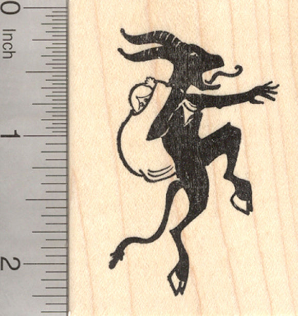Christmas Krampus Rubber Stamp, in Silhouette with Bag, Alpine Folklore