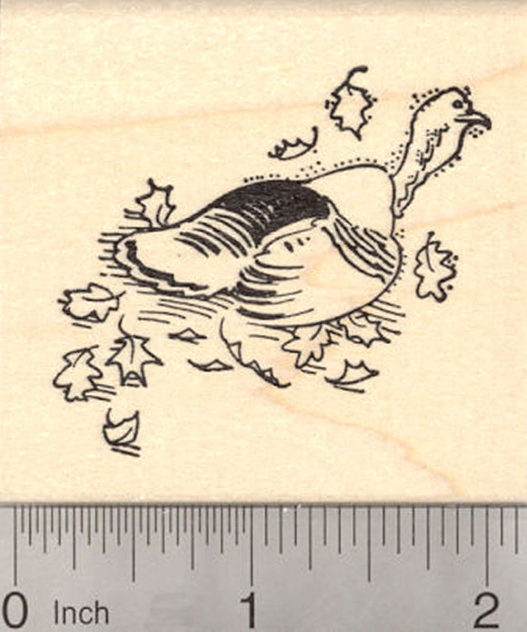 Wild Turkey Rubber Stamp, in Fall Leaves, Thanksgiving