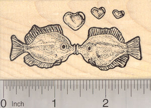 Valentine's Day Kissing Fish Rubber Stamp, with Hearts