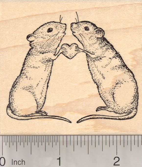 Valentine's Day Mouse Rubber Stamp, Mice with Heart