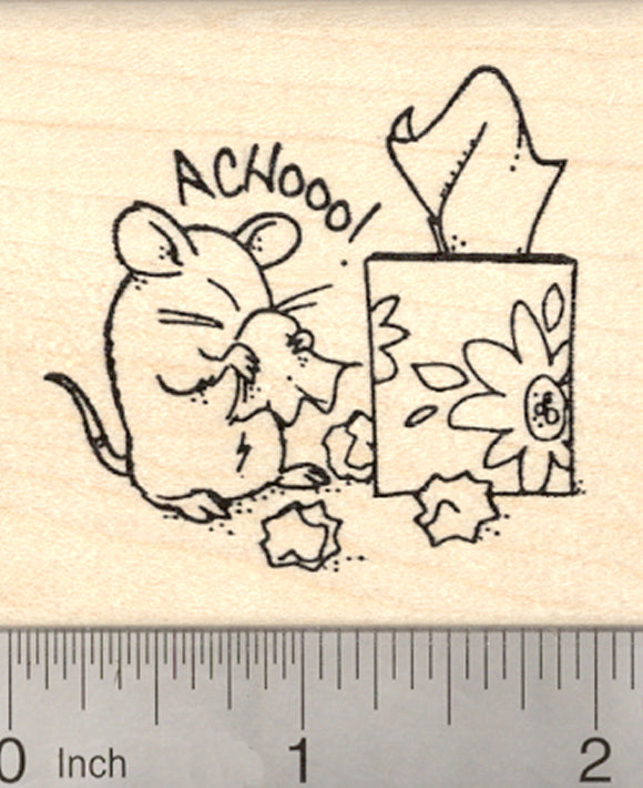 Get Well Mouse Rubber Stamp, with Cold or Flu symptoms
