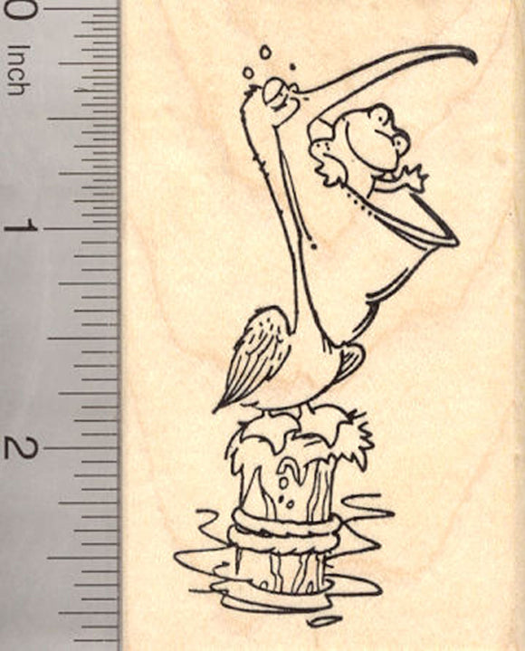 Pelican with a Frog in his Throat Rubber Stamp, Get Well Soon