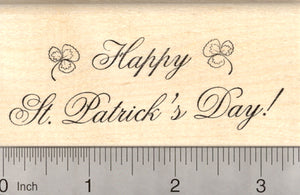 Happy St. Patrick's Day Rubber Stamp, with Shamrocks
