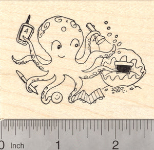 Geocaching Octopus Rubber Stamp, with Geocache in Giant Clam