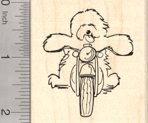 Sheepdog Motorcycle Rubber Stamp, Old English Sheepdog Dog on Bike