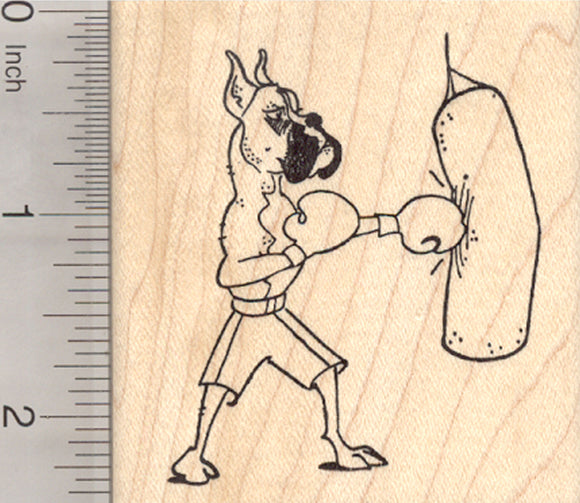 Boxer Dog Rubber Stamp, Boxing with Heavy Bag and Gloves
