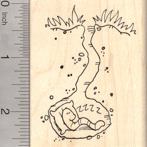 Earthworm Rubber Stamp, Hibernating or Napping in Burrow, Spring