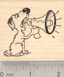 Dog with Megaphone Rubber Stamp, Bullhorn, Announcement