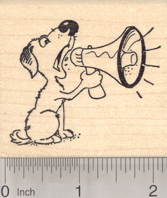 Dog with Megaphone Rubber Stamp, Bullhorn, Announcement