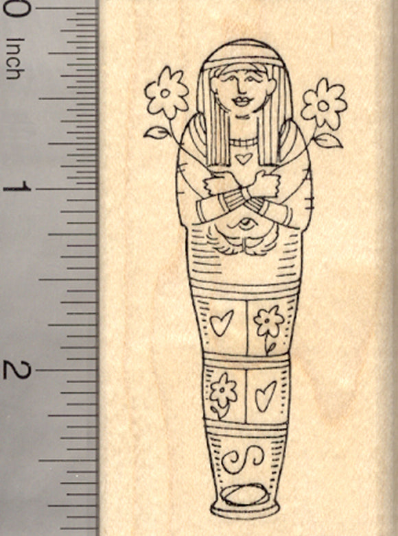 Egyptian Mummy Rubber Stamp, Mom with Flowers