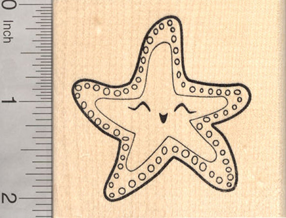 Starfish Rubber Stamp, Cute Smiling Sea Star, Marine Wildlife