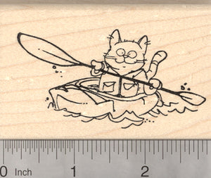 Cat Kayak Rubber Stamp, River Kayaking