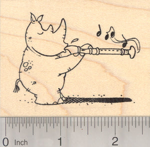 Rhino with Recorder Rubber Stamp, Musical Rhinoceros, Back to School