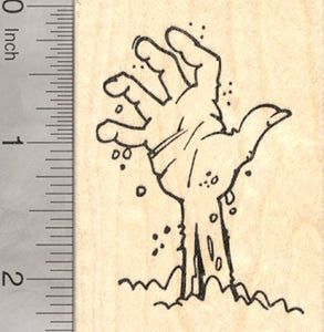 Halloween Zombie Hand Rubber Stamp, Undead Corpse Emerging from Grave