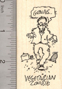 Vegetarian Zombie Halloween Rubber Stamp, Undead Vegan searching for Grains