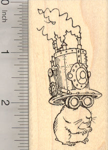 Steampunk Hat Hamster Rubber Stamp, Sci-fi, Alternative Steam Industrial History