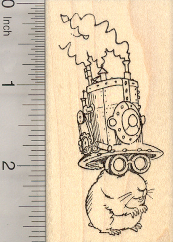 Steampunk Hat Hamster Rubber Stamp, Sci-fi, Alternative Steam Industrial History