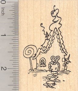 Gingerbread House Rubber Stamp, with Witch, Fairy Tale, Hansel and Gretel Series