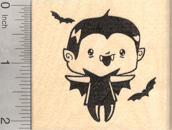Halloween Vampire Rubber Stamp, with Flying Bats