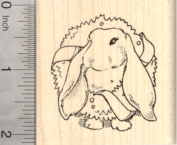 Christmas Lop Rabbit Rubber Stamp, Bunny in Wreath