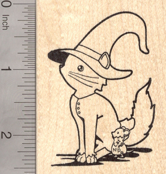 Halloween Cat Witch Rubber Stamp, with Catnip Mouse