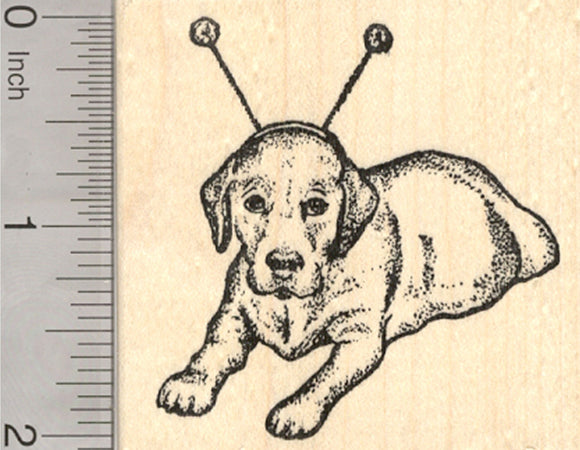 Labrador Retriever Dog Rubber Stamp, Halloween Alien Antenna