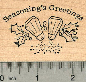 Christmas Saying Rubber Stamp, Seasonings Greetings, Salt and Pepper