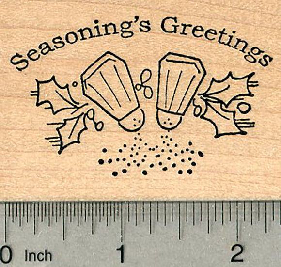 Christmas Saying Rubber Stamp, Seasonings Greetings, Salt and Pepper