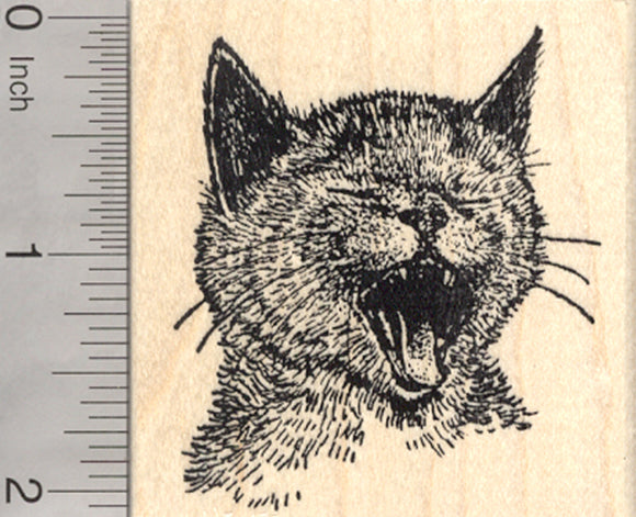 Yawning Cat Rubber Stamp, Kitten Face
