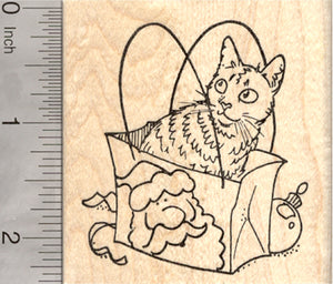 Christmas Cat Rubber Stamp, in Shopping Sack