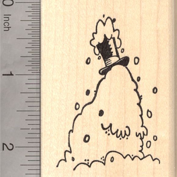 Snowy Groundhog Day Rubber Stamp, Marmot buried in snow, in top hat